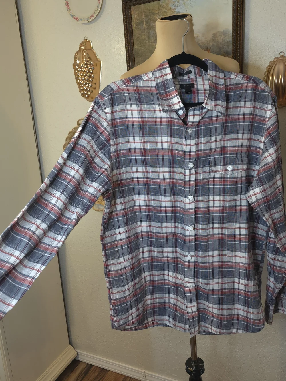 J.Crew Slim Irish Linen Plaid Button-Down Shirt Preppy Classic Old Money